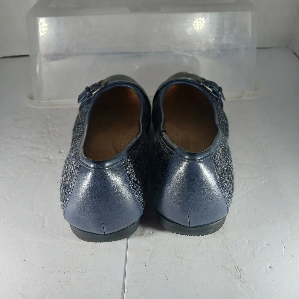 Croft‎ Barrow Ortholite Ballet Flats 7 Navy Blue Boucle Buckle Officecore Preppy